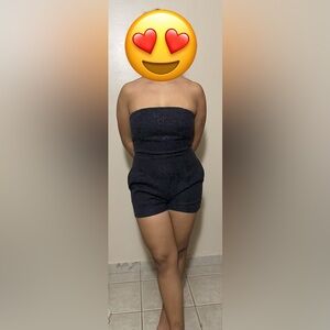 Chic Black Short Strapless Romper